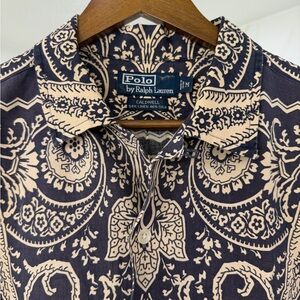 Polo Ralph Lauren Caldwell Linen Silk Camp Shirt Paisley Bandana Navy Size M